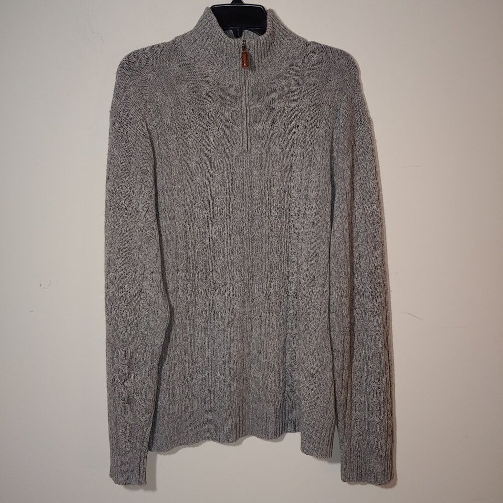 J.Crew Wool Cashmere Angora Blend Cable Knit 1/4 zip Sweater Grey Size XL